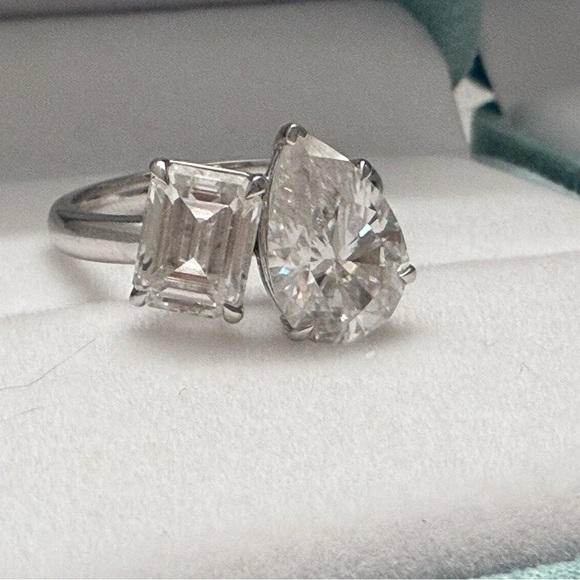 4.50 CTW Emerald & Pear
Moissanite Two Stone
Wedding Ring Solid 14K White
Gold main image 1